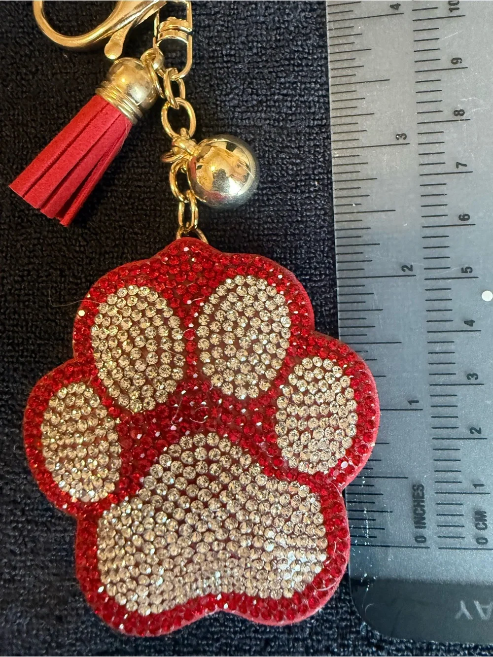 Red Rhinestone Paw Keychain Charm